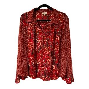 Umgee Red Floral Button-Up Blouse